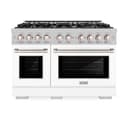 ZLINE 48 in. 6.7 cu. ft. Select Double Oven Dual Fuel Range with 8 Burner Gas Cooktop in DuraSnow® Stainless Steel with White Matte Doors (HDRS-WM-48) view 4