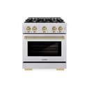 ZLINE Autograph Edition 30 in. 4.2 cu. ft. Select Dual Fuel Range with 4 Burner Gas Cooktop and Electric Convection Oven in DuraSnow® Stainless Steel with Champagne Bronze Accents (HDRSZ-30-CB) view 2