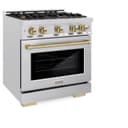ZLINE Autograph Edition 30 in. 4.2 cu. ft. Select Dual Fuel Range with 4 Burner Gas Cooktop and Electric Convection Oven in DuraSnow® Stainless Steel with Champagne Bronze Accents (HDRSZ-30-CB) view 3