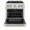 ZLINE Autograph Edition 30 in. 4.2 cu. ft. Select Dual Fuel Range with 4 Burner Gas Cooktop and Electric Convection Oven in DuraSnow® Stainless Steel with Champagne Bronze Accents (HDRSZ-30-CB) view 4