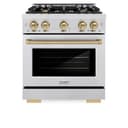 ZLINE Autograph Edition 30 in. 4.2 cu. ft. Select Dual Fuel Range with 4 Burner Gas Cooktop and Electric Convection Oven in DuraSnow® Stainless Steel with Champagne Bronze Accents (HDRSZ-30-CB) view 5