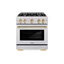 ZLINE Autograph Edition 30 in. 4.2 cu. ft. Select Dual Fuel Range with 4 Burner Gas Cooktop and Electric Convection Oven in DuraSnow® Stainless Steel with Polished Gold Accents (HDRSZ-30-G) view 2
