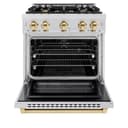 ZLINE Autograph Edition 30 in. 4.2 cu. ft. Select Dual Fuel Range with 4 Burner Gas Cooktop and Electric Convection Oven in DuraSnow® Stainless Steel with Polished Gold Accents (HDRSZ-30-G) view 4