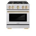 ZLINE Autograph Edition 30 in. 4.2 cu. ft. Select Dual Fuel Range with 4 Burner Gas Cooktop and Electric Convection Oven in DuraSnow® Stainless Steel with Polished Gold Accents (HDRSZ-30-G) view 5