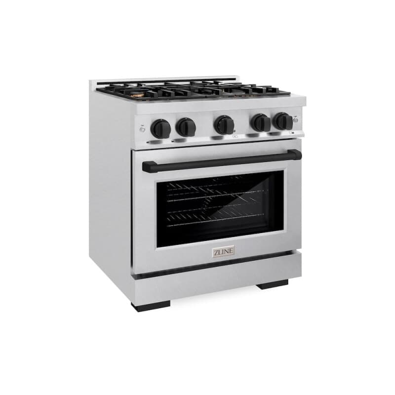 ZLINE Autograph Edition 30 in. 4.2 cu. ft. Select Dual Fuel Range with 4 Burner Gas Cooktop and Electric Convection Oven in DuraSnow® Stainless Steel with Matte Black Accents (HDRSZ-30-MB)