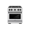 ZLINE Autograph Edition 30 in. 4.2 cu. ft. Select Dual Fuel Range with 4 Burner Gas Cooktop and Electric Convection Oven in DuraSnow® Stainless Steel with Matte Black Accents (HDRSZ-30-MB) view 2