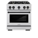 ZLINE Autograph Edition 30 in. 4.2 cu. ft. Select Dual Fuel Range with 4 Burner Gas Cooktop and Electric Convection Oven in DuraSnow® Stainless Steel with Matte Black Accents (HDRSZ-30-MB) view 3