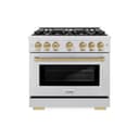 ZLINE Autograph Edition 36 in. 5.2 cu. ft. Select Dual Fuel Range with 6 Burner Gas Cooktop and Electric Convection Oven in DuraSnow® Stainless Steel with Champagne Bronze Accents (HDRSZ-36-CB) view 2