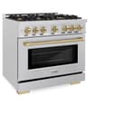 ZLINE Autograph Edition 36 in. 5.2 cu. ft. Select Dual Fuel Range with 6 Burner Gas Cooktop and Electric Convection Oven in DuraSnow® Stainless Steel with Champagne Bronze Accents (HDRSZ-36-CB) view 3