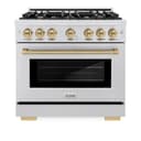 ZLINE Autograph Edition 36 in. 5.2 cu. ft. Select Dual Fuel Range with 6 Burner Gas Cooktop and Electric Convection Oven in DuraSnow® Stainless Steel with Champagne Bronze Accents (HDRSZ-36-CB) view 4
