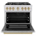 ZLINE Autograph Edition 36 in. 5.2 cu. ft. Select Dual Fuel Range with 6 Burner Gas Cooktop and Electric Convection Oven in DuraSnow® Stainless Steel with Champagne Bronze Accents (HDRSZ-36-CB) view 5
