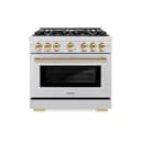 ZLINE Autograph Edition 36 in. 5.2 cu. ft. Select Dual Fuel Range with 6 Burner Gas Cooktop and Electric Convection Oven in DuraSnow® Stainless Steel with Polished Gold Accents (HDRSZ-36-G) view 2