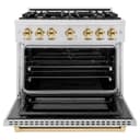 ZLINE Autograph Edition 36 in. 5.2 cu. ft. Select Dual Fuel Range with 6 Burner Gas Cooktop and Electric Convection Oven in DuraSnow® Stainless Steel with Polished Gold Accents (HDRSZ-36-G) view 5