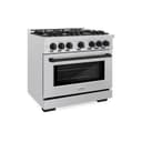 ZLINE Autograph Edition 36 in. 5.2 cu. ft. Select Dual Fuel Range with 6 Burner Gas Cooktop and Electric Convection Oven in DuraSnow® Stainless Steel with Matte Black Accents (HDRSZ-36-MB) view 1