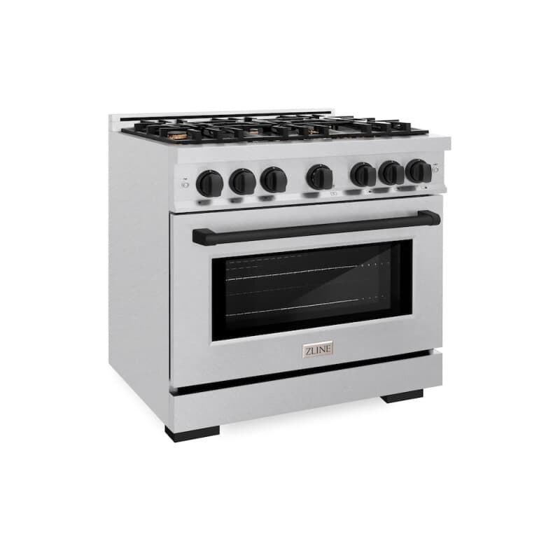 ZLINE Autograph Edition 36 in. 5.2 cu. ft. Select Dual Fuel Range with 6 Burner Gas Cooktop and Electric Convection Oven in DuraSnow® Stainless Steel with Matte Black Accents (HDRSZ-36-MB)