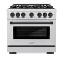 ZLINE Autograph Edition 36 in. 5.2 cu. ft. Select Dual Fuel Range with 6 Burner Gas Cooktop and Electric Convection Oven in DuraSnow® Stainless Steel with Matte Black Accents (HDRSZ-36-MB) view 3