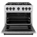 ZLINE Autograph Edition 36 in. 5.2 cu. ft. Select Dual Fuel Range with 6 Burner Gas Cooktop and Electric Convection Oven in DuraSnow® Stainless Steel with Matte Black Accents (HDRSZ-36-MB) view 4