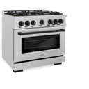 ZLINE Autograph Edition 36 in. 5.2 cu. ft. Select Dual Fuel Range with 6 Burner Gas Cooktop and Electric Convection Oven in DuraSnow® Stainless Steel with Matte Black Accents (HDRSZ-36-MB) view 5