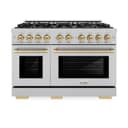 ZLINE Autograph Edition 48 in. 6.7 cu. ft. Select Double Oven Dual Fuel Range with 8 Burner Gas Cooktop in DuraSnow® Stainless Steel and Champagne Bronze Accents (HDRSZ-48-CB) view 2