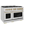 ZLINE Autograph Edition 48 in. 6.7 cu. ft. Select Double Oven Dual Fuel Range with 8 Burner Gas Cooktop in DuraSnow® Stainless Steel and Champagne Bronze Accents (HDRSZ-48-CB) view 3