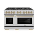 ZLINE Autograph Edition 48 in. 6.7 cu. ft. Select Double Oven Dual Fuel Range with 8 Burner Gas Cooktop in DuraSnow® Stainless Steel and Champagne Bronze Accents (HDRSZ-48-CB) view 4