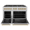 ZLINE Autograph Edition 48 in. 6.7 cu. ft. Select Double Oven Dual Fuel Range with 8 Burner Gas Cooktop in DuraSnow® Stainless Steel and Champagne Bronze Accents (HDRSZ-48-CB) view 5
