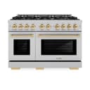 ZLINE Autograph Edition 48 in. 6.7 cu. ft. Select Double Oven Dual Fuel Range with 8 Burner Gas Cooktop in DuraSnow® Stainless Steel and Polished Gold Accents (HDRSZ-48-G) view 2
