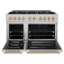 ZLINE Autograph Edition 48 in. 6.7 cu. ft. Select Double Oven Dual Fuel Range with 8 Burner Gas Cooktop in DuraSnow® Stainless Steel and Polished Gold Accents (HDRSZ-48-G) view 5