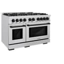ZLINE Autograph Edition 48 in. 6.7 cu. ft. Select Double Oven Dual Fuel Range with 8 Burner Gas Cooktop in DuraSnow® Stainless Steel and Matte Black Accents (HDRSZ-48-MB) view 5