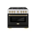 ZLINE Autograph Edition 36 in. 5.2 cu. ft. Select Dual Fuel Range with 6 Burner Gas Cooktop and Electric Convection Oven in DuraSnow® Stainless Steel with Black Matte Door and Champagne Bronze Accents (HDRSZ-BLM-36-CB) view 2