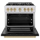 ZLINE Autograph Edition 36 in. 5.2 cu. ft. Select Dual Fuel Range with 6 Burner Gas Cooktop and Electric Convection Oven in DuraSnow® Stainless Steel with Black Matte Door and Champagne Bronze Accents (HDRSZ-BLM-36-CB) view 5