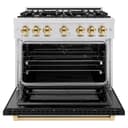 ZLINE Autograph Edition 36 in. 5.2 cu. ft. Select Dual Fuel Range with 6 Burner Gas Cooktop and Electric Convection Oven in DuraSnow® Stainless Steel with Black Matte Door and Polished Gold Accents (HDRSZ-BLM-36-G) view 3