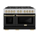 ZLINE Autograph Edition 48 in. 6.7 cu. ft. Select Double Oven Dual Fuel Range with 8 Burner Gas Cooktop in DuraSnow® Stainless Steel with Black Matte Doors and Champagne Bronze Accents (HDRSZ-BLM-48-CB) view 2