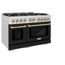 ZLINE Autograph Edition 48 in. 6.7 cu. ft. Select Double Oven Dual Fuel Range with 8 Burner Gas Cooktop in DuraSnow® Stainless Steel with Black Matte Doors and Champagne Bronze Accents (HDRSZ-BLM-48-CB) view 3