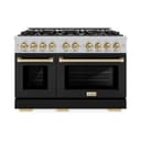 ZLINE Autograph Edition 48 in. 6.7 cu. ft. Select Double Oven Dual Fuel Range with 8 Burner Gas Cooktop in DuraSnow® Stainless Steel with Black Matte Doors and Champagne Bronze Accents (HDRSZ-BLM-48-CB) view 4