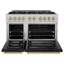 ZLINE Autograph Edition 48 in. 6.7 cu. ft. Select Double Oven Dual Fuel Range with 8 Burner Gas Cooktop in DuraSnow® Stainless Steel with Black Matte Doors and Champagne Bronze Accents (HDRSZ-BLM-48-CB) view 5