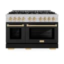 ZLINE Autograph Edition 48 in. 6.7 cu. ft. Select Double Oven Dual Fuel Range with 8 Burner Gas Cooktop in DuraSnow® Stainless Steel with Black Matte Doors and Polished Gold Accents (HDRSZ-BLM-48-G) view 2