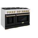 ZLINE Autograph Edition 48 in. 6.7 cu. ft. Select Double Oven Dual Fuel Range with 8 Burner Gas Cooktop in DuraSnow® Stainless Steel with Black Matte Doors and Polished Gold Accents (HDRSZ-BLM-48-G) view 3