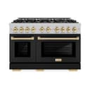 ZLINE Autograph Edition 48 in. 6.7 cu. ft. Select Double Oven Dual Fuel Range with 8 Burner Gas Cooktop in DuraSnow® Stainless Steel with Black Matte Doors and Polished Gold Accents (HDRSZ-BLM-48-G) view 4