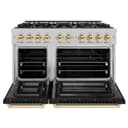 ZLINE Autograph Edition 48 in. 6.7 cu. ft. Select Double Oven Dual Fuel Range with 8 Burner Gas Cooktop in DuraSnow® Stainless Steel with Black Matte Doors and Polished Gold Accents (HDRSZ-BLM-48-G) view 5