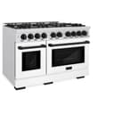 ZLINE Autograph Edition 48 in. 6.7 cu. ft. Select Double Oven Dual Fuel Range with 8 Burner Gas Cooktop in DuraSnow® Stainless Steel with White Matte Doors and Matte Black Accents (HDRSZ-WM-48-MB) view 5