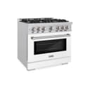 ZLINE 36 in. 5.2 cu. ft. Select Dual Fuel Range with 6 Burner Gas Cooktop and Electric Convection Oven in Stainless Steel with White Matte Door (HDR-WM-36) view 1