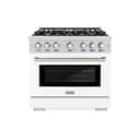 ZLINE 36 in. 5.2 cu. ft. Select Dual Fuel Range with 6 Burner Gas Cooktop and Electric Convection Oven in Stainless Steel with White Matte Door (HDR-WM-36) view 2