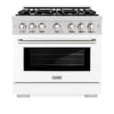 ZLINE 36 in. 5.2 cu. ft. Select Dual Fuel Range with 6 Burner Gas Cooktop and Electric Convection Oven in Stainless Steel with White Matte Door (HDR-WM-36) view 4