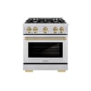 ZLINE Autograph Edition 30 in. 4.2 cu. ft. Select Dual Fuel Range with 4 Burner Gas Cooktop and Electric Convection Oven in Stainless Steel with Champagne Bronze Accents (HDRZ-30-CB) view 2