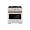 ZLINE Autograph Edition 30 in. 4.2 cu. ft. Select Dual Fuel Range with 4 Burner Gas Cooktop and Electric Convection Oven in Stainless Steel with Polished Gold Accents (HDRZ-30-G) view 2