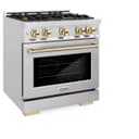 ZLINE Autograph Edition 30 in. 4.2 cu. ft. Select Dual Fuel Range with 4 Burner Gas Cooktop and Electric Convection Oven in Stainless Steel with Polished Gold Accents (HDRZ-30-G) view 3