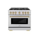 ZLINE Autograph Edition 36 in. 5.2 cu. ft. Select Dual Fuel Range with 6 Burner Gas Cooktop and Electric Convection Oven in Stainless Steel with Champagne Bronze Accents (HDRZ-36-CB) view 2