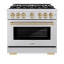 ZLINE Autograph Edition 36 in. 5.2 cu. ft. Select Dual Fuel Range with 6 Burner Gas Cooktop and Electric Convection Oven in Stainless Steel with Champagne Bronze Accents (HDRZ-36-CB) view 4