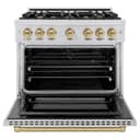 ZLINE Autograph Edition 36 in. 5.2 cu. ft. Select Dual Fuel Range with 6 Burner Gas Cooktop and Electric Convection Oven in Stainless Steel with Champagne Bronze Accents (HDRZ-36-CB) view 5